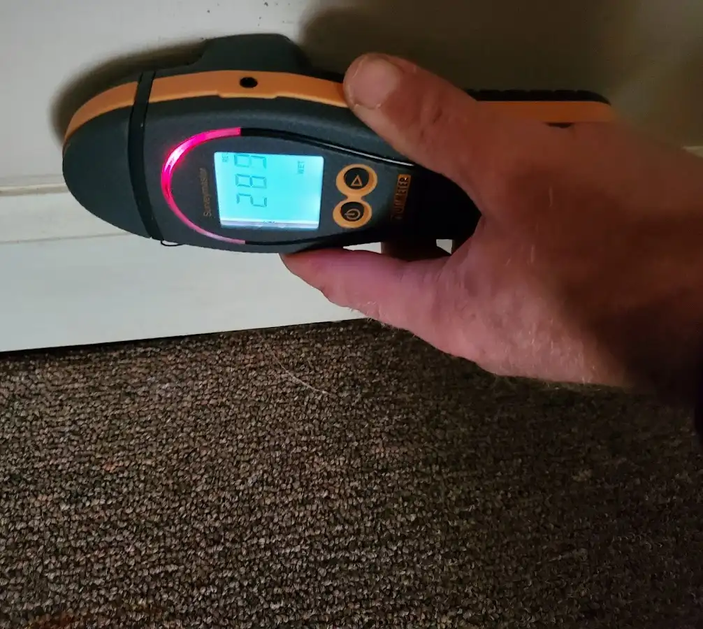 Moisture detection at baseboard during Burst Pipe Cleanup in Blythewood